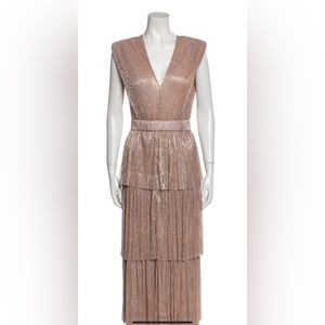 SABINA MUSÁYEV Tiered Belted Metallic Gown